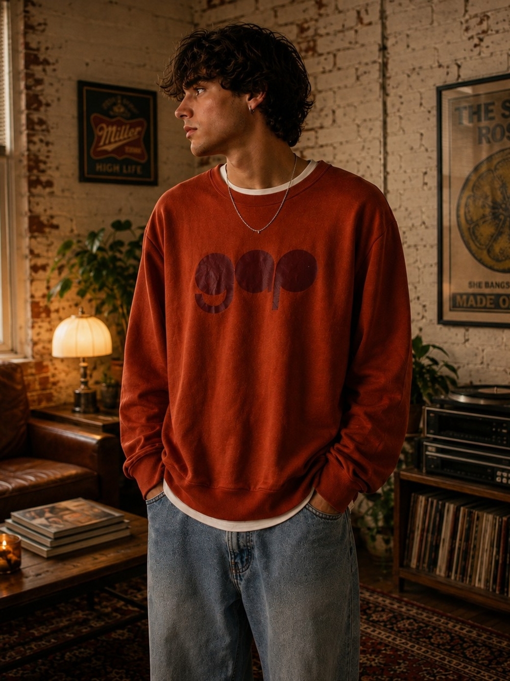 GAP Rust Orange Tonal Logo Crewneck Sweatshirt XL Normcore Collegiate Retro